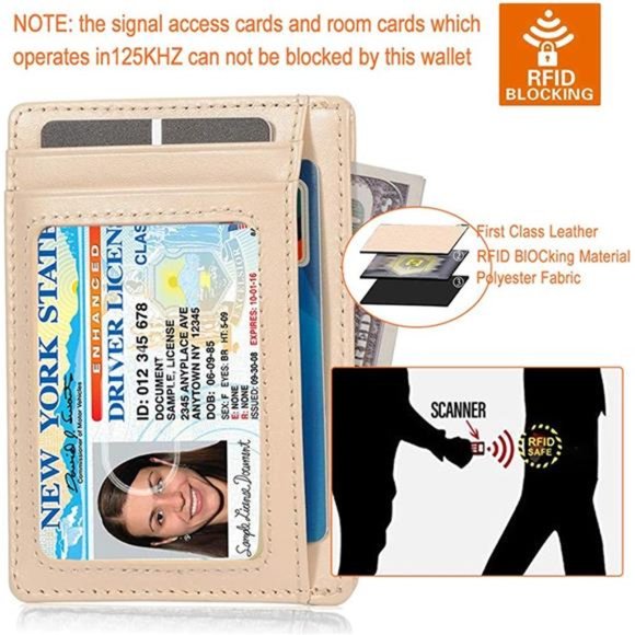 Slim RFID Blocking Card Holder Minimalist Leather Front Pocket Wallet for Women - Picture 3 of 7